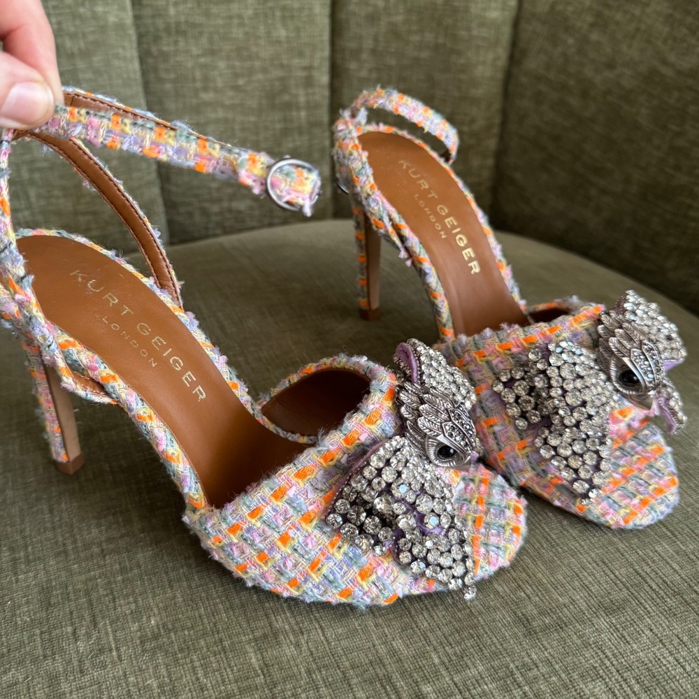 Kurt Geiger Kensington Bow Heels Tweed Crystal Eagle Purple Orange EU36 US6 COA - Picture 4 of 8